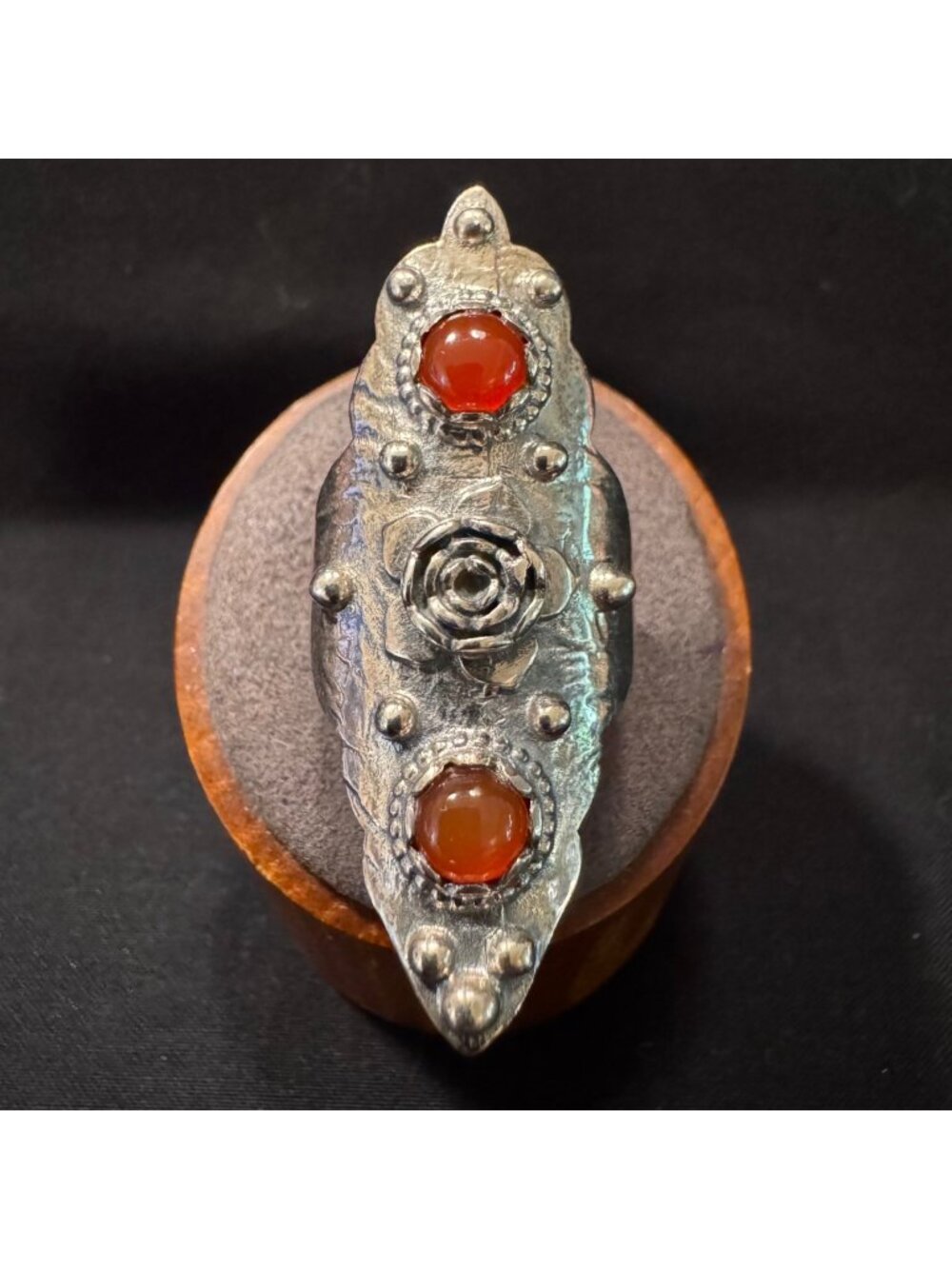 Solid Sterling Silver 925 Cabochon Carnelian Rose Statement Ring Size 8.75